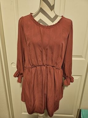 Isabel Maternity by Ingrid & Isabel Rust Long Sleeve Ruffle-Waist Dress
